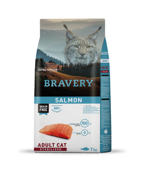 BRAVERY GATO SALMON ADULTO ESTERILIZADO (7+1 kg de Regalo) OFERTAZO!!